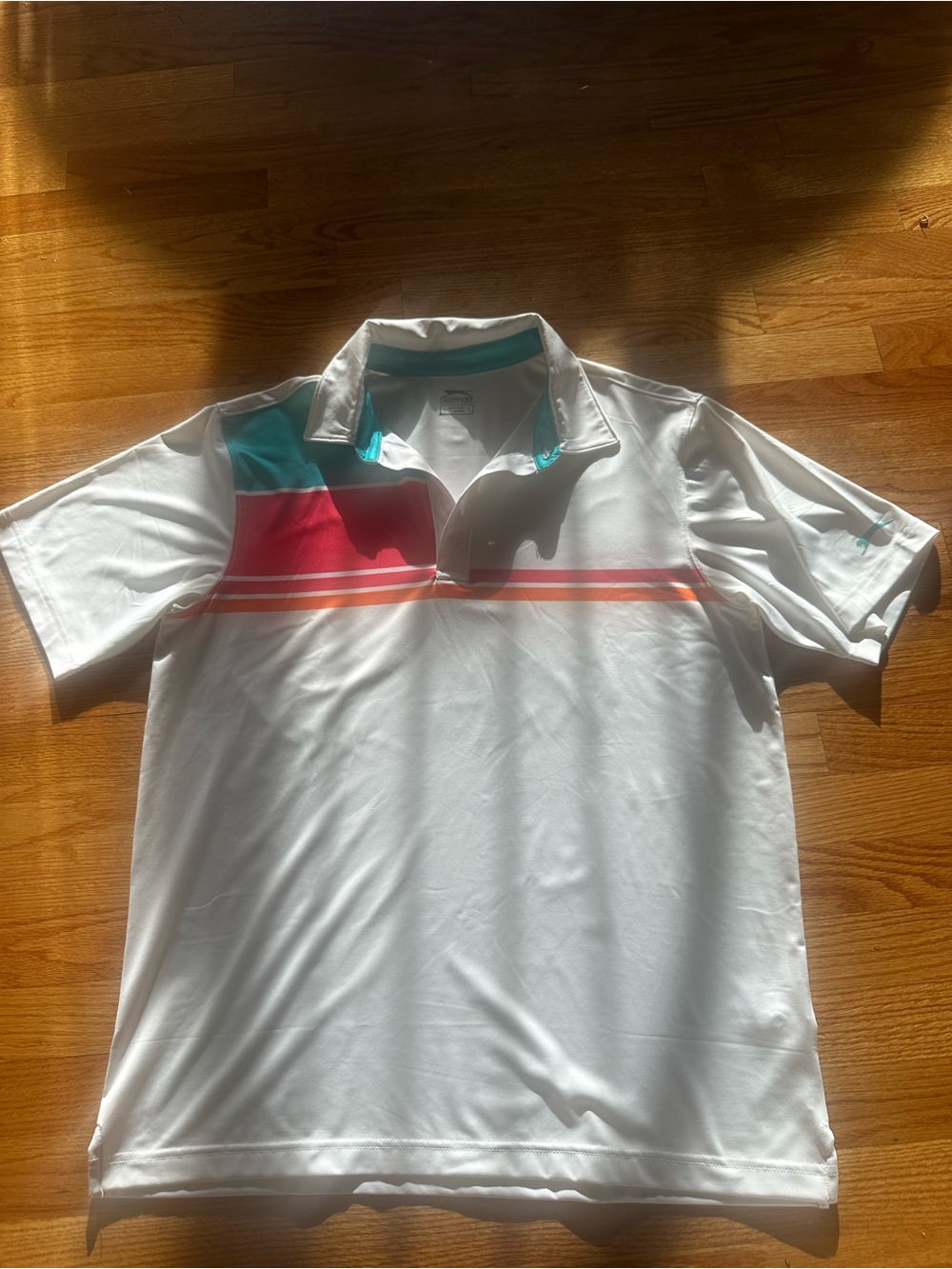 Salinger Men's White Polo Shirt with Aqua & Coral Accent